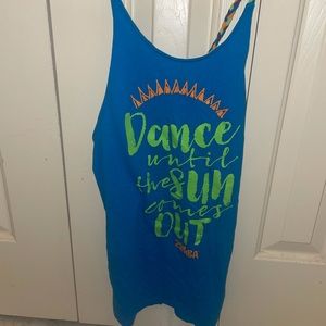 Blue Zumba open back tank top.